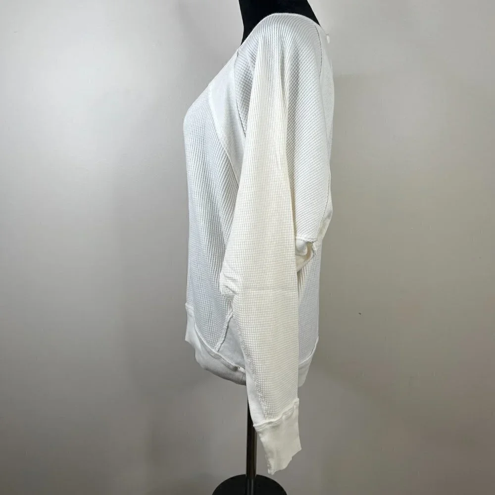 Free‎ People Santa Clara Waffle Knit Thermal Long Sleeve Top in Alabaster White